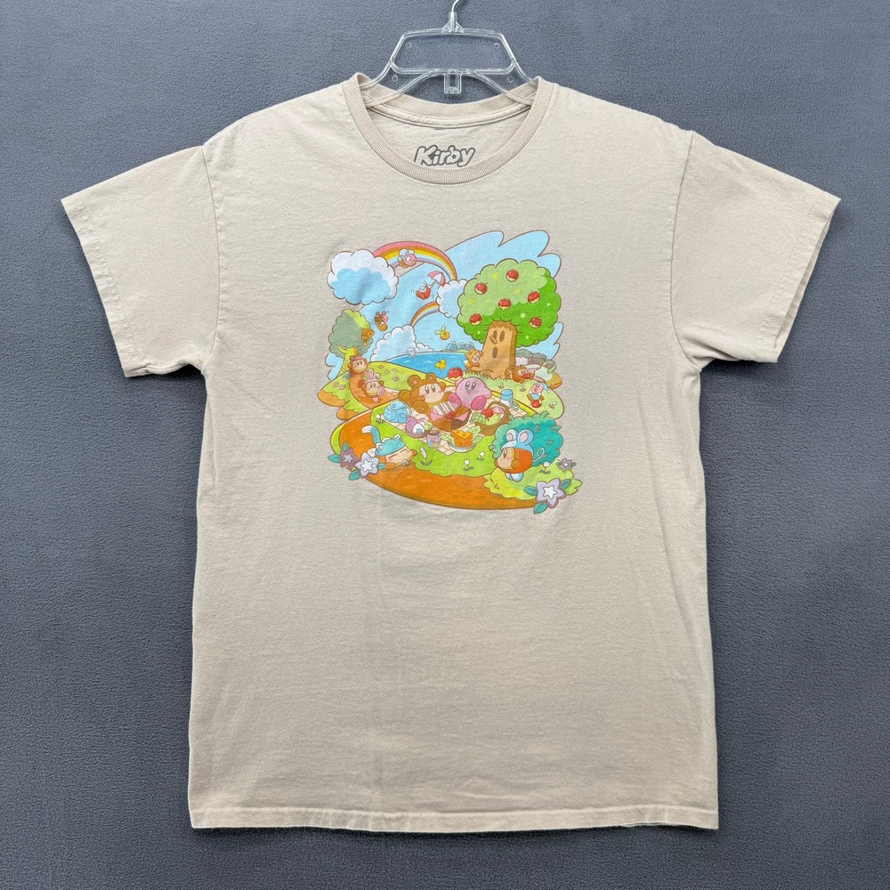 Nintendo Kirby Graphic T-Shirt Adult M Tan Picnic Scene Whispy Woods Waddle Dee